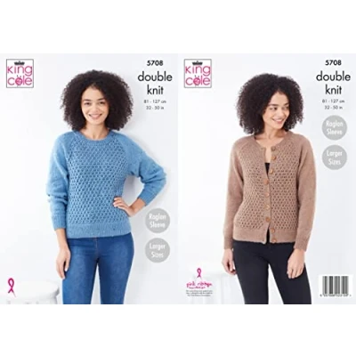 Image of King Cole 5708 Knitting Pattern Womens Cardigan and Sweater in Big Value Tweed DK, Multi, 32&#039;&#039; 50&#039;&#039;