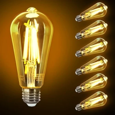 Image of Aigostar E27 Edison Bulb, 8W LED Filament Bulb ST64 Bulbs, Vintage Light 800LM Screw Energy Saving E27, Warm White 2200K, 60W Equivalent 6 Pack