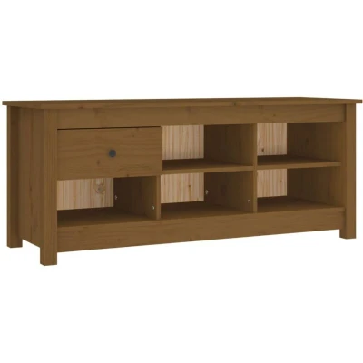 Image of vidaXL Shoe Cabinet Honey Brown 110x38x45.5 cm Solid Wood Pine