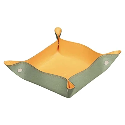 Image of RHODIA 194592C Celadon Reversible Tidy Box 12x12x4.5 cm Orange Saddle Stitching, Magnetic Corners Imitation Leather Home Office Collection Rhodiarama Organization &amp; Designer Storage