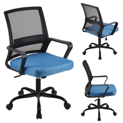Image of T THREE. Adjustable Office Chair Ergonomic Mesh Swivel Desk Lumbar Support Height 360Swivel Rocking Function Back Seat for Home Office(Blue&amp;Black)