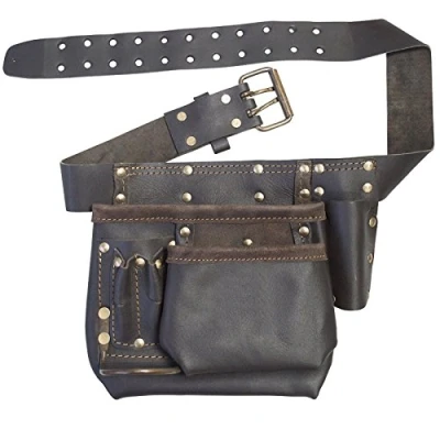 Image of Spares2go Oil Tanned Leather Reinforced Multi Pocket Nails Pouch &amp; DIY Tool Belt
