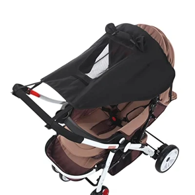 Image of Pram Sun Shade Cover Universal Baby Stroller Awning UPF50+ Pushchair Buggy Canopy Waterproof Windproof Carriage Umbrella Shield UV Protection Infant Carrycots Visor Skylight Design