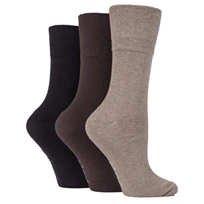 Image of 3x Pairs of Ladies Womens Gentle Grip Diabetic Socks Honey Comb Top/UK 4 8 Eur 37 42 (Dark Browns)