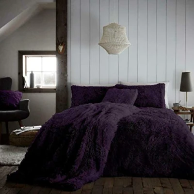 Image of SELECT ED® Luxuries Hug &amp; SNUG Soft Warm Cosy Sofa Bed Fleece Fluffy Duvet Cover + Pillow Case Set (Purple/Aubergine, Double)