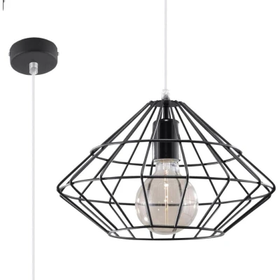 Image of Umberto 1 Light Caged Ceiling Pendant Black, E27