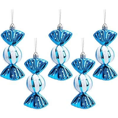 Image of Christmas Concepts® Pack of 5 110mm Large Sweet Shaped Baubles Shiny &amp; Glitter Decorated (Royal Blue)