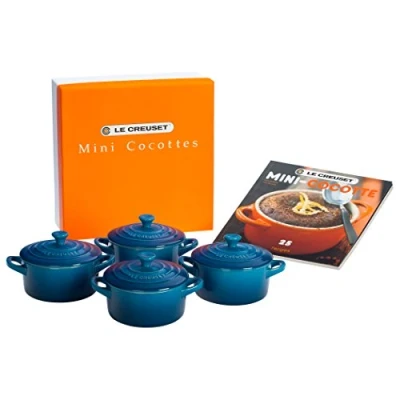 Image of Le Creuset Stoneware Set of 4 Mini Cocottes with Cookbook, 8 oz. each, Marseille