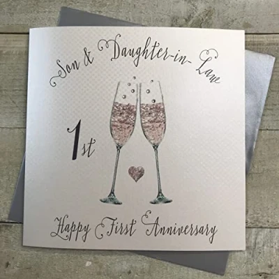 Image of Son and Daughter in Law First Anniversary Card Wedding Flutes 1st by White Cotton Cards XSS259 1