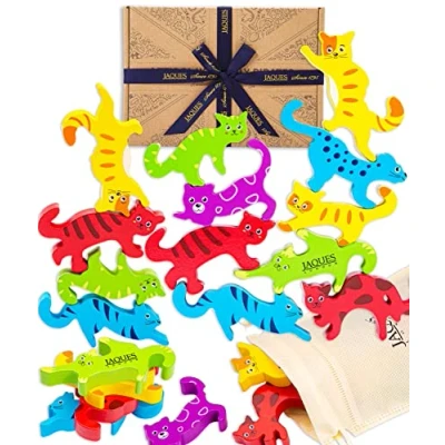 Image of Jaques of London Stackable Crazy Cats Wooden Toys Montessori Stacking Fine Motor Skills Learning For 3 4 5 6 Year Olds Since 1795…