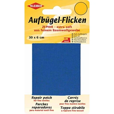 Image of Kleiber Extra Soft Fine Cotton Iron On Repair Tape, 30cm x 6 cm, Middle Blue