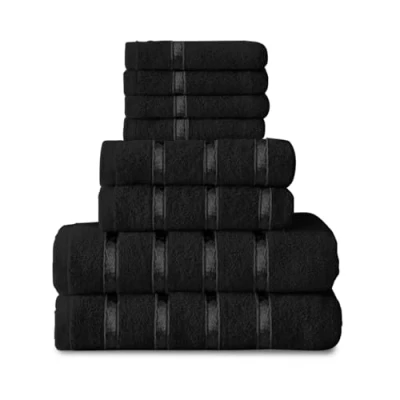 Image of GC GAVENO CAVAILIA 8 Piece Towel Bale Set Egyptian Cotton Face Hand Bath Quick Dry &amp; Highly Absorbent Towels Black Washable For Bathroom
