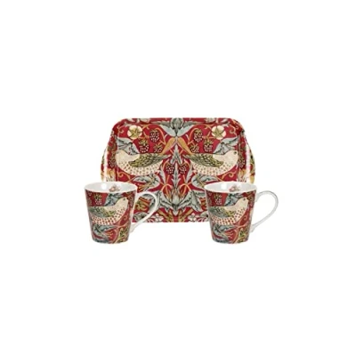 Image of Morris &amp; Co Strawberry Thief Red Mug Tray Set