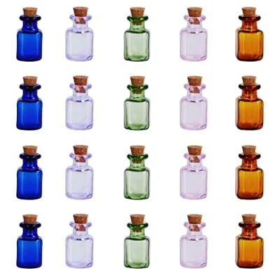 Image of BELLE VOUS 20 Pack Assorted 2ml Mini Glass Bottles Miniature Jars in 5 Colours with Cork Stopper Lids for Wedding/Party Favours, Wishing &amp; Decorative DIY Arts/Crafts