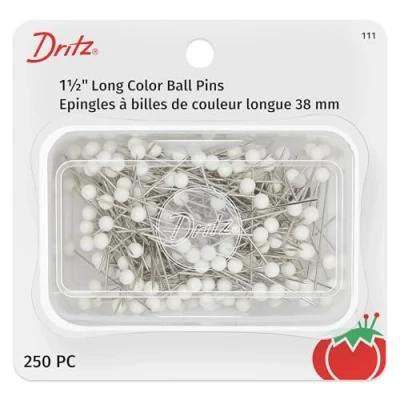 Image of Dritz Long Color Ball Pins Size 24 250/Pkg, Alloy Steel, White, 1 1/2 Inch