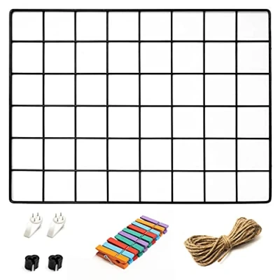 Image of 1 Pack Wire Wall Grid Panel Hanging Home, Office &amp; Kitchen Décor Mesh Storage Organizer Picture Frame Notice Board Memo Photo Display Metal Black