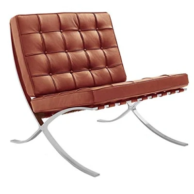 Image of Furnwise Premium Modern Leather Armchair for Living Room with Stainless Steel Polished Frame (Cognac)