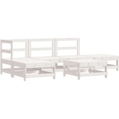 Image of vidaXL 6 Piece Garden Lounge Set White Solid Wood Pine