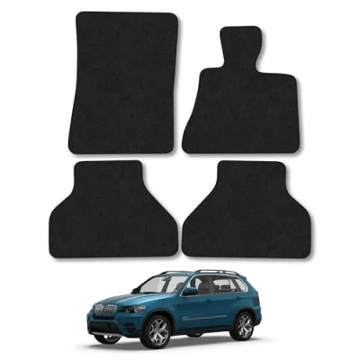 Image of Car Mats Compatible with BMW X5 (2007 2013) [E70] Tailored Fit Black Carpet Floor Set Accessory Custom 4 Pieces Anti Slip Backing &amp; Binding Trim Edge
