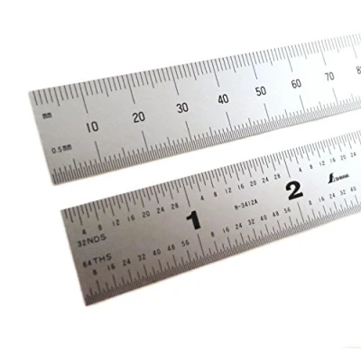 Image of Shinwa 12 300 mm English Metric Rigid (1.250 wide x .040 thick) Zero Glare Satin Chrome Stainless Steel E/M Machinist Engineer Ruler / Rule with Graduations in 1/64, 1/32, and .5mm Model H 3412C by