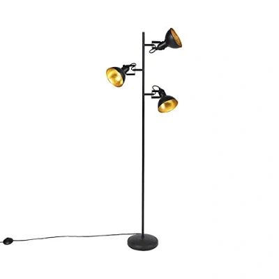 Image of Industrial Floor Lamp Black with Gold 3 Light Tommy