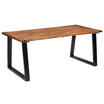 Image of vidaXL Dining Table with Solid Acacia Wood Tabletop Metal Legs, Industrial Style, Durable and Sturdy, Perfect for Room or Kitchen, Rich Brown Black
