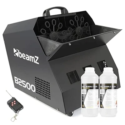 Image of beamz B2500 Professional Bubble Machine &amp; 2L Fluid Twin Fan DJ Maker with Dual Wands, Wireless Remote, High Capacity Tank for DJs, Events, Entertainment