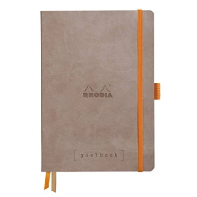 Image of RHODIA 117573C Soft Notebook Bullet Journal Goalbook Taupe A5 Dotted Dot 240 pages Clairefontaine White Paper 90g 2 Ribbons, Elastic Closure Faux Leather Cover