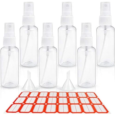 Image of HTHL 6 PCS Set 50ML Spray Bottles Plastic Transparent Mist with 2 Funnels and 1 Sheet Label Empty Travel Atomiser Refillable Liquid Containers for Perfume Cosmetic Liquids