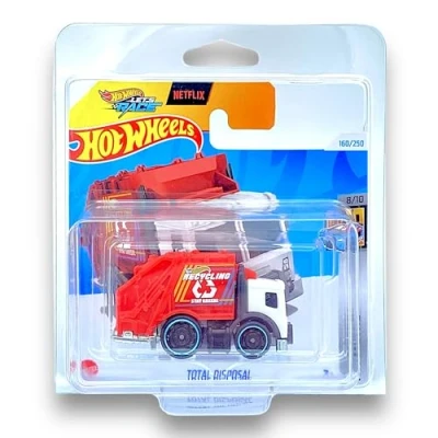 Image of Hot Wheels Total Disposal (Red &amp; White Let&#039;s Race) 8/10 HW Metro 2024 160/250 (Short Card) COMES IN A GENUINE KLAS CAR KEEPER PROTECTOR CASE HTB19