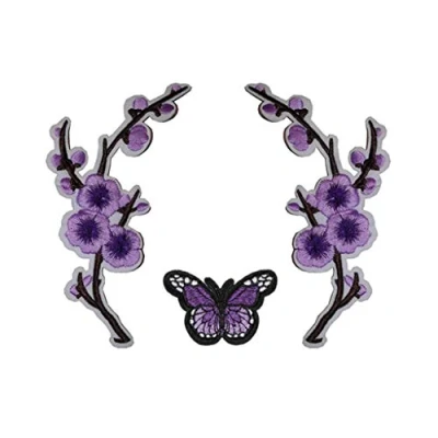 Image of TENNER.LONDON Set of 3 Iron on/Sew On Embroidered Patch Applique flower bloom Butterfly Embroidery Motif transfer