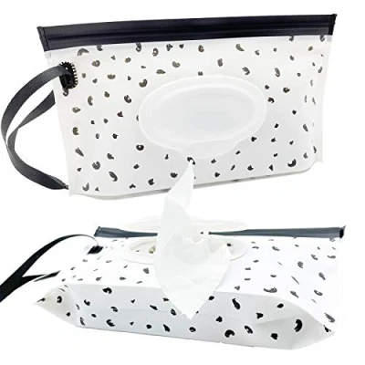 Image of Portable Baby Wet Wipe Pouch Bags, Reusable &amp; Refillable Wipes Dispenser, Eco Friendly Lightweight Travel Holder (2 Pack, Black Feather)