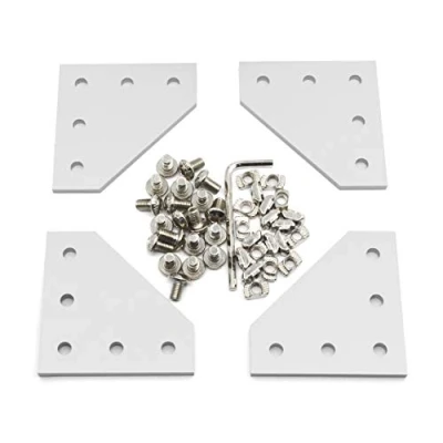 Image of Befenybay 4PCS/Set Corner Bracket Plate with 20PCS M5x8mm Screws and M5 T Nuts, 5 Hole Tee Outside Joining for 2020 Series Aluminum Profile 3D Printer Frame (Silver L 4 Screw)