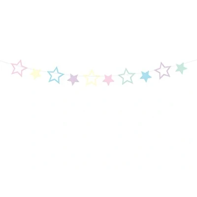 Image of PartyDeco Bunting Garland Stars Pastel Colours, Multicolour