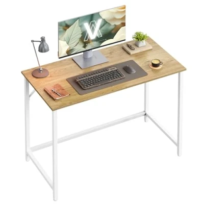 Image of VASAGLE Computer Desk, Office 100 x 50 76 cm, for Study, Bedroom, Living Room, Natural Oak and Pearl White LWD041W70V1
