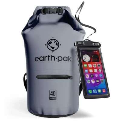 Image of Earth Pak Torrent Series Waterproof Dry Bag Keeps Gear for Kayaking, Boating, Hiking, Camping and Fishing with Phone Case (Grey, 40L)