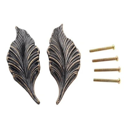 Image of Mgoodoo 1pair Leaf Handles Knob Zinc Alloy for Cabinet,Kitchen,Door,Drawers,Bookcases,4.13in Brass Color