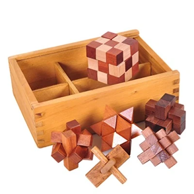 Image of Gracelaza 6pcs Wooden Blocks Brain Teaser Puzzles Set 3D Interlocking Wood Jigsaw Games Ideal Mind Toys and Gift for Kids Teens