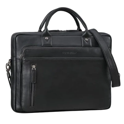 Image of STILORD &#039;Syd&#039; Business Bag Leather Men Women Laptop 14 Inch Genuine Shoulder Vintage Briefcase for Work and Travel, Colour:black