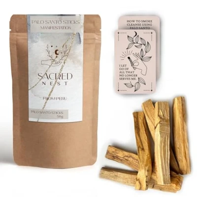 Image of Sacred Nest Extra Premium Palo Santo &amp; MP3 Ritual 50g SERFOR Certified Smudging Sticks 6X Chunky, High Resin Wood Wild Harvested, Peruvian Smudge Energy Cleansing Incense