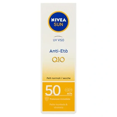 Image of NIVEA SUN UV Anti Ageing Face FP 50 in ml Tube, Wrinkle Cream with Coenzyme Q10, Sunscreen for Daily Use, Aging Stain