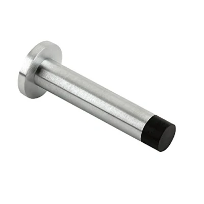 Image of Solid Concealed Fix Wall Mounted Door Stop with Rose 80mm Projection ZAB09 (Longer Version) (Satin Chrome)
