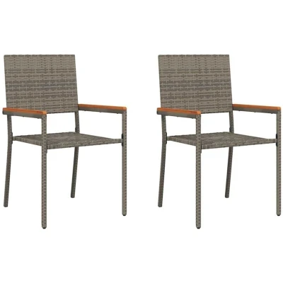 Image of vidaXL Stacking Garden Chairs, set of 2 in grey poly rattan.