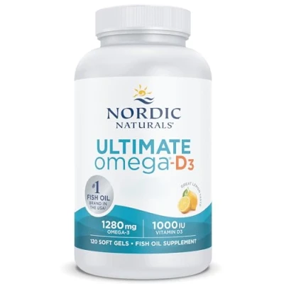 Image of Nordic Naturals, Ultimate Omega D3, 1280mg 3, with EPA, DHA and Vitamin High Dose, Lemon Flavour, 120 Softgels, Soy Free, Gluten Non GMO