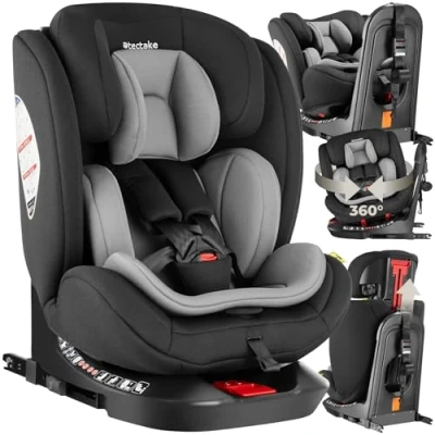 Image of tectake® Child Car Seat with i Size Approval &amp; 360 Rotation, Booster Adjustable Headrest, Robust 5 Point Belt Secure Attachment, Baby Toddler Suitable from 40150 cm Tall