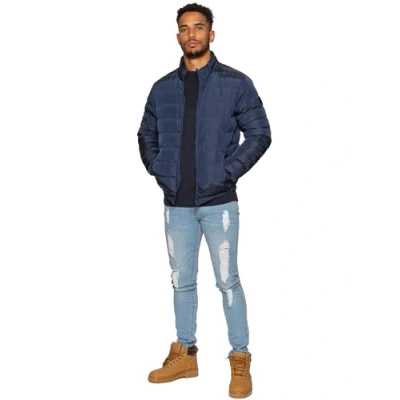 Image of BRAND KRUZE Mens Jacket Plain Padded Puffer Lightweight Zip Up Winter Warm Coat KZJK101 NAVY S