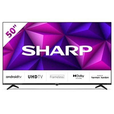 Image of Sharp 4T C50FN6KL2AB 50 Inch 4K Android Smart TV, Frameless UHD HDR with Google Assistant, HDMI 2.1 eARC, Dolby Vision, Chromecast Built in, Bluetooth, Freeview Play &amp; Wireless Streaming Black