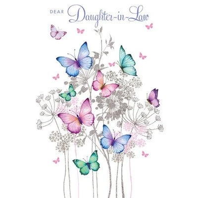 Image of Nigel Quiney Daughter In Law Birthday Card Flowers and Butterflies Flitter Finish Pizazz Range