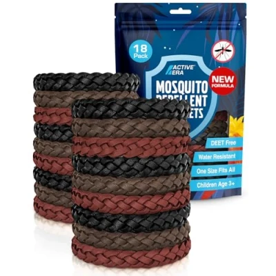 Image of Active Era Mosquito Repellent Bracelet, Insect Midge &amp; Bands Powerful DEET Free Formula Waterproof with 250 Hours / 10 Days of Protection (Light Brown, Dark Black 18 Pack)