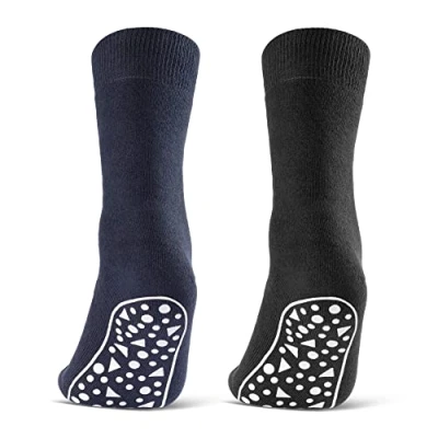 Image of sockenkauf24 2 4 6 Pairs Non Slip Socks Men Women Cotton Grip Anti Slide Slipper (3 5, Black Blue Grey)